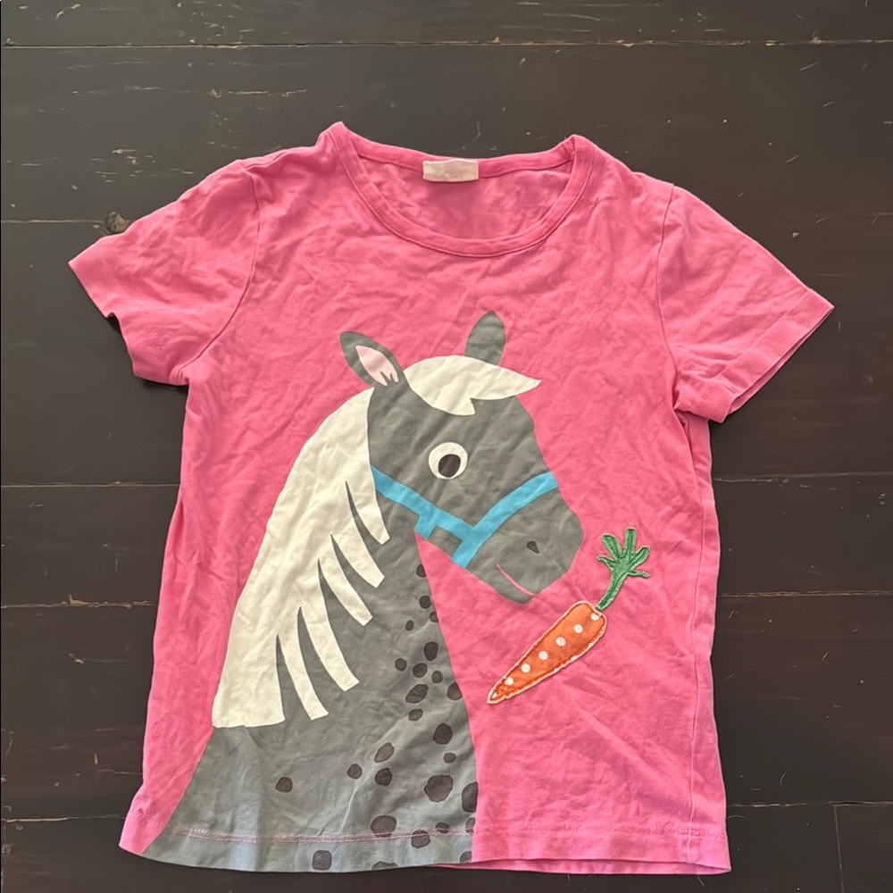 Mini Boden Pink and Gray horse shirt Girls size 7